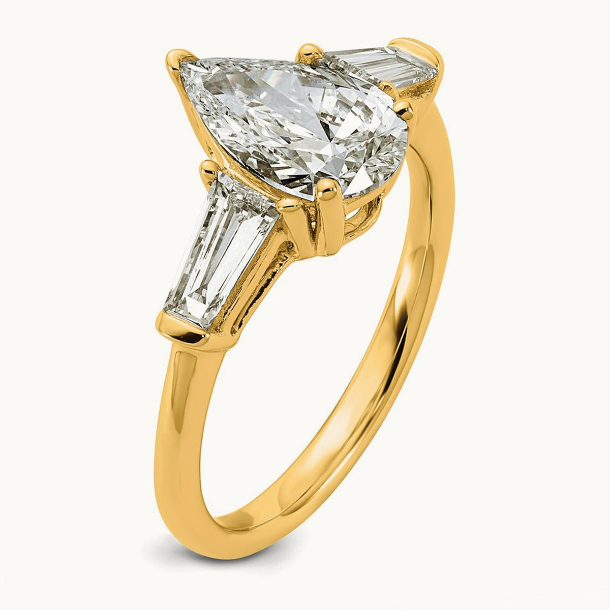 Pear/Baguette Engagement Ring — 14K Yellow Gold, 2 ct, 7