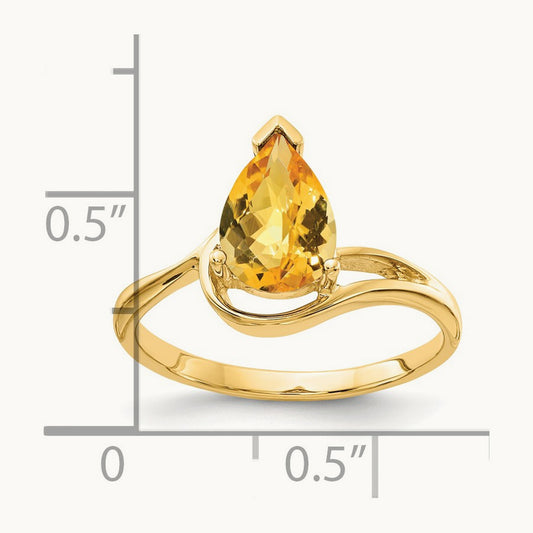 9x6mm Pear Citrine Checker ring, 14K
