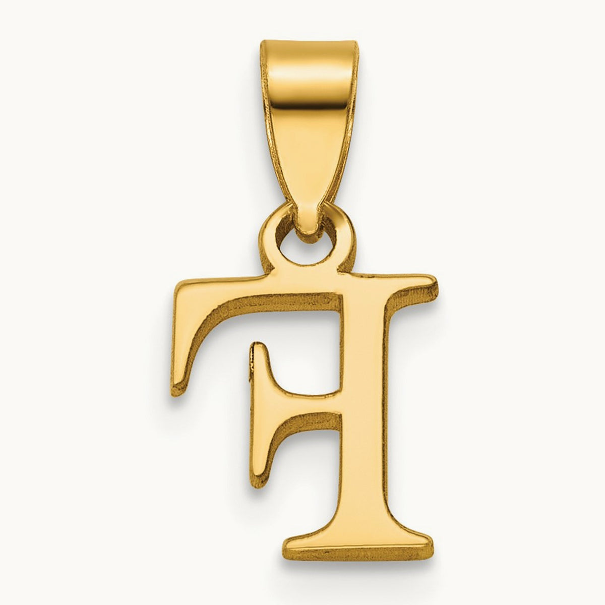 Polished Block Initial Pendant — 14K Yellow Gold, F