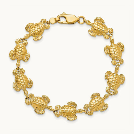 Polished / Textured Sea Turtle Bracelet, 14K