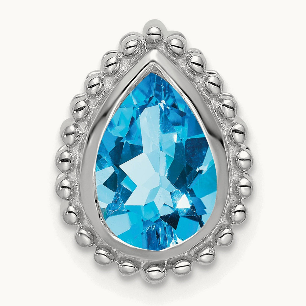 Pear Blue Topaz Chain Slide — 14K White Gold
