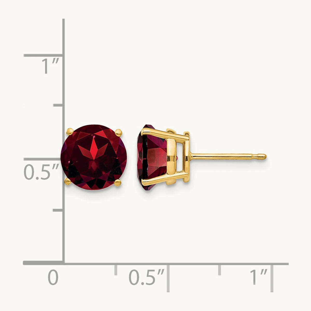Garnet Post Earrings, 8mm, 14K