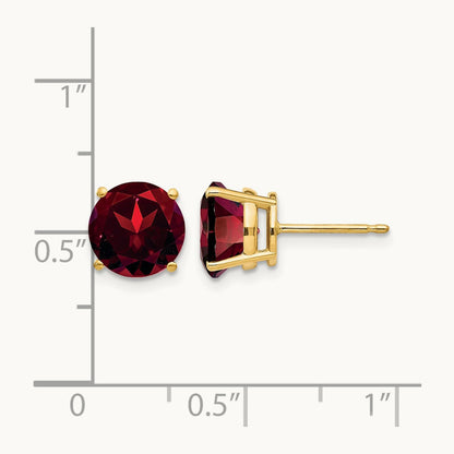 Garnet Post Earrings, 8mm, 14K