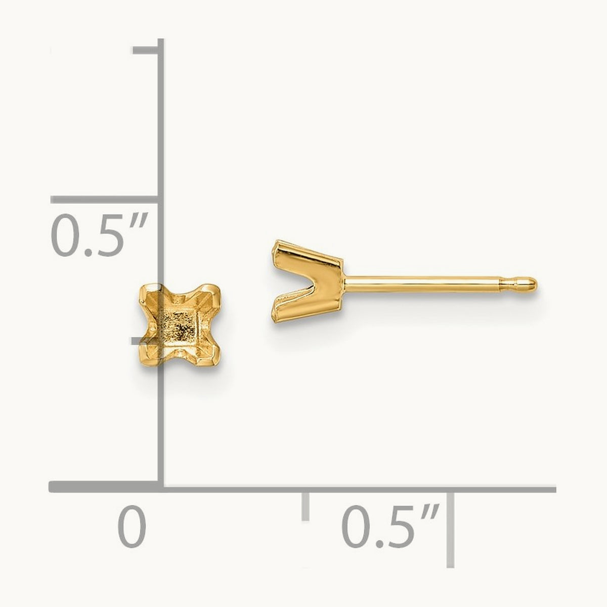 Princess-cut Stud Earring Mountings, 3.25mm, 14K