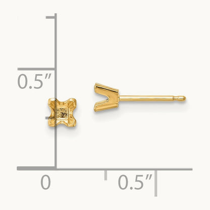 Princess-cut Stud Earring Mountings, 3.25mm, 14K