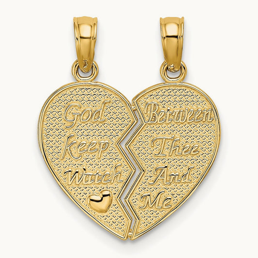 Break-Apart KEEP WATCH BETWEEN Heart Charm, 14K