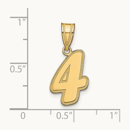 Brushed Border Script Number 4 Pendant, 14K