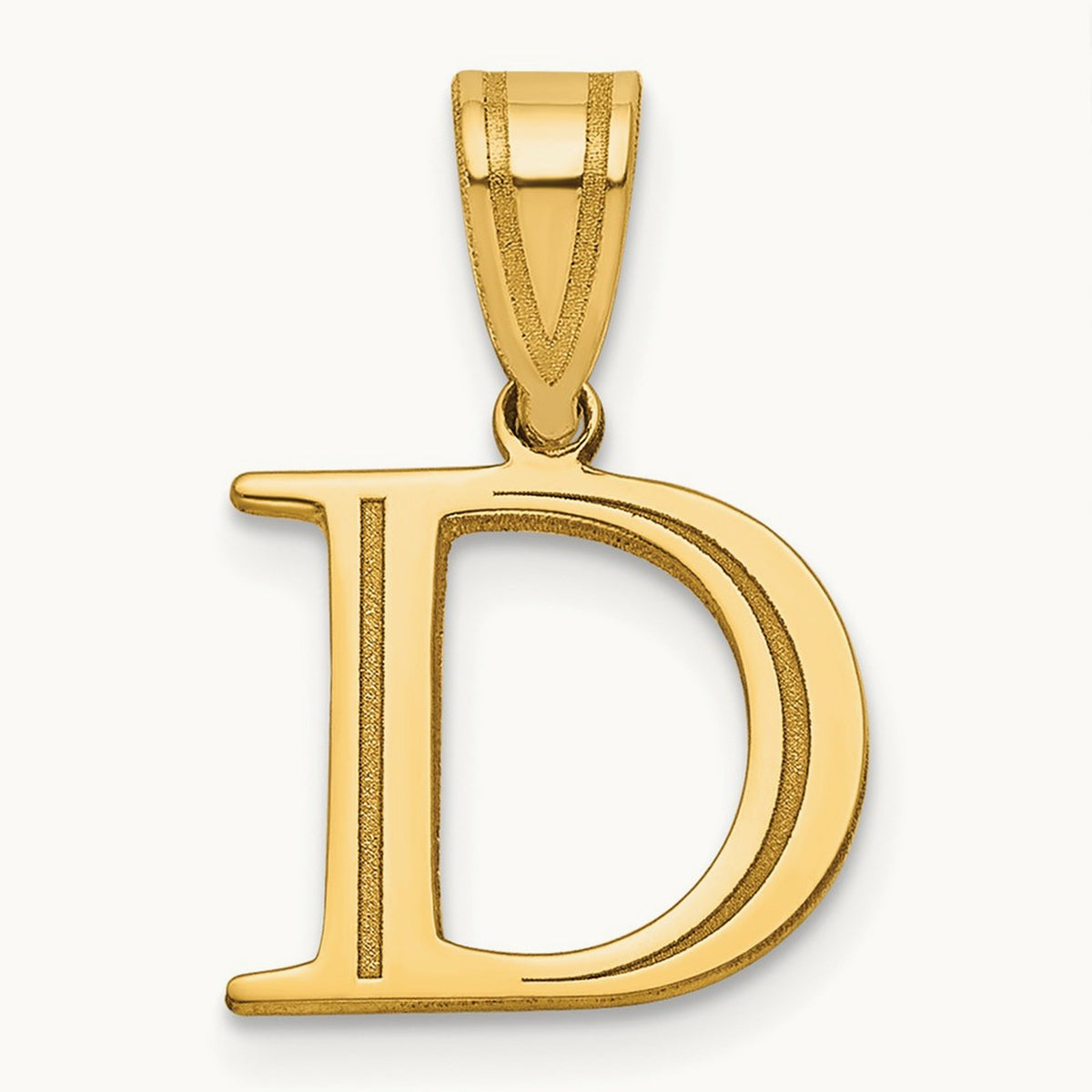 Polished Etched Letter D Initial Pendant, 14K