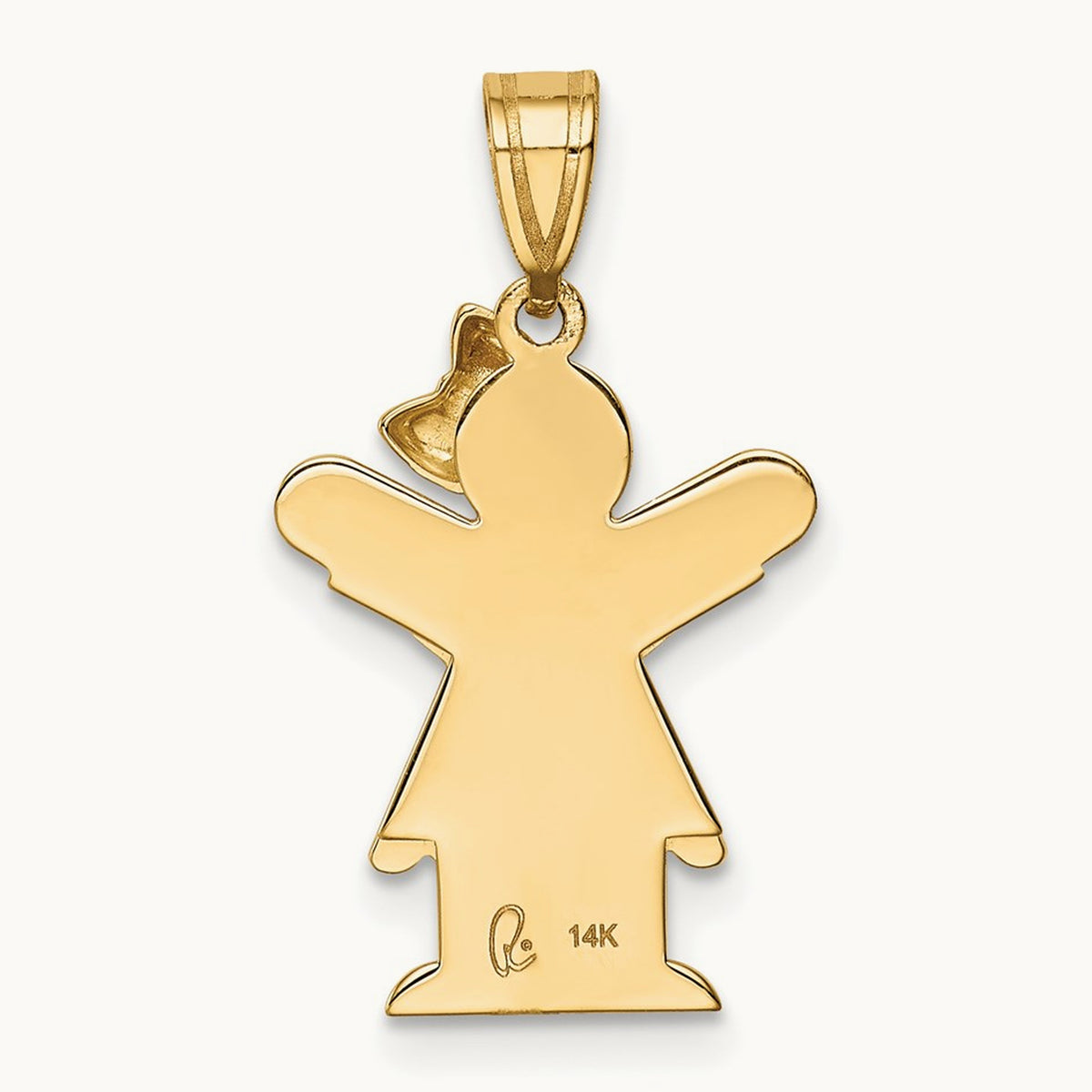 Solid Engravable Girl with Bow on Right Charm — 30mm