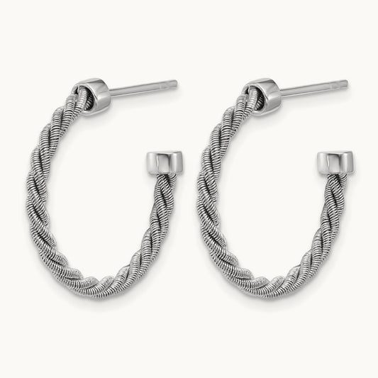 SS RH-pltd Polished and Twisted Post J-Hoop Earrings, 22mm — Leslie's