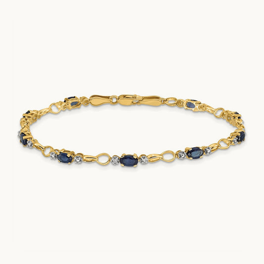 Completed Open-Link Diamond/Sapphire Bracelet, 14K