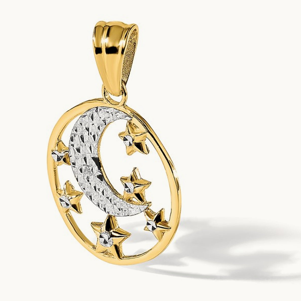 D/C Moon and Stars Pendant, 14K with White Rhodium