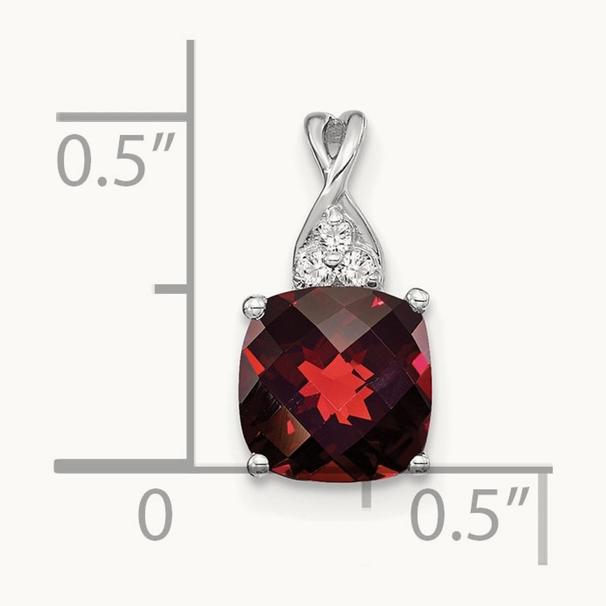 Checkerboard Garnet and Diamond Pendant — 14K White Gold
