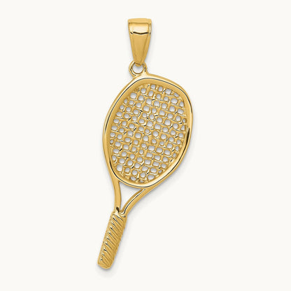 Solid Polished 3-D Tennis Racquet Pendant, 14K