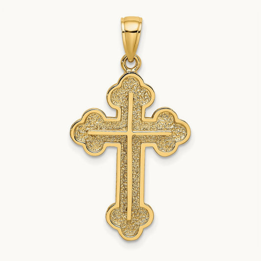 Textured Budded Cross Charm, 14K
