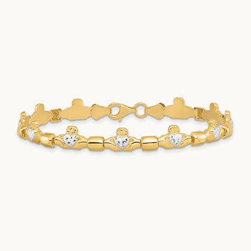 w/ Rhodium D/C Claddagh Polished Link Bracelet, 14K