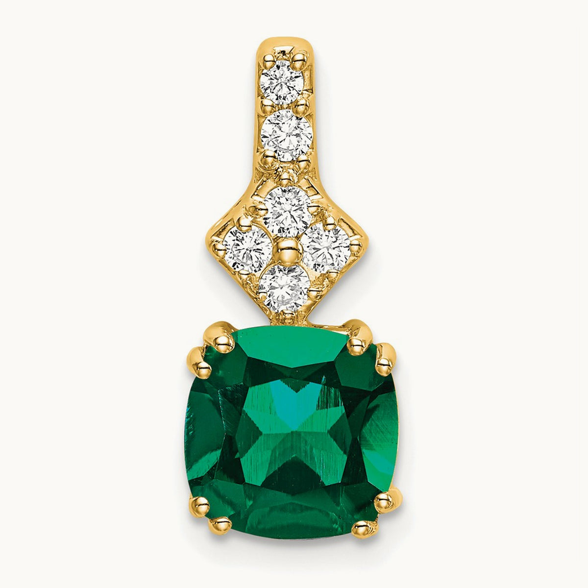 Created Emerald Pendant, 0.20 ct tw Lab-Grown Diamond — 14K Yellow Gold