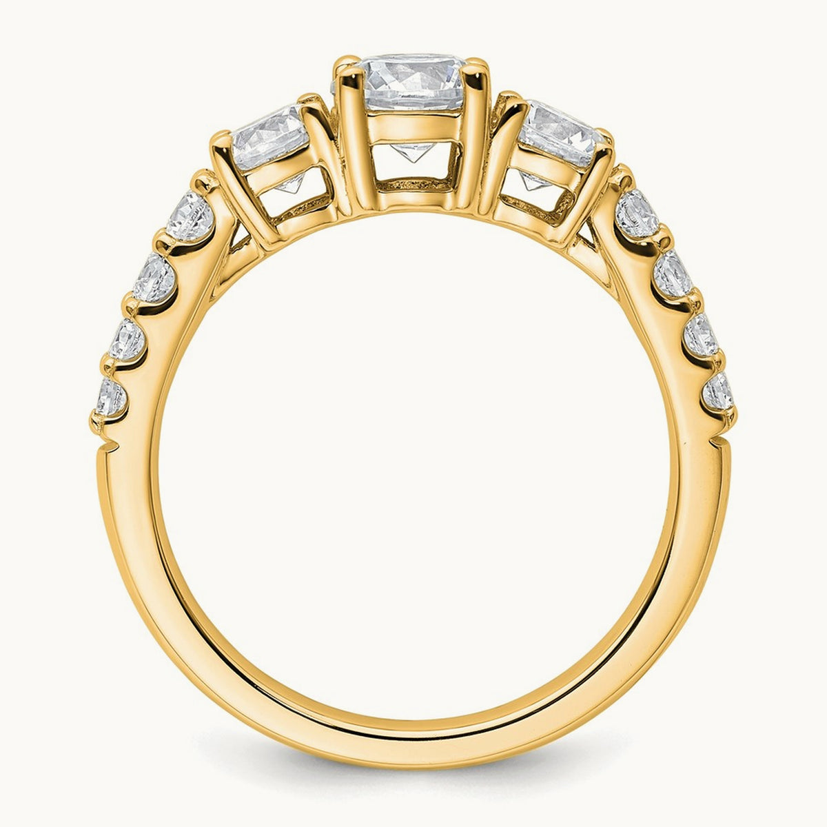Round Semi-Mount 3 Stone Engagement Ring, 0.75-1.50 ct tw Lab-Grown Diamond — 1 1/2 ct · VS (Best), 14K Yellow Gold, 7