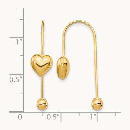 Puffed Heart w/Screw End Threader Earrings, 14K