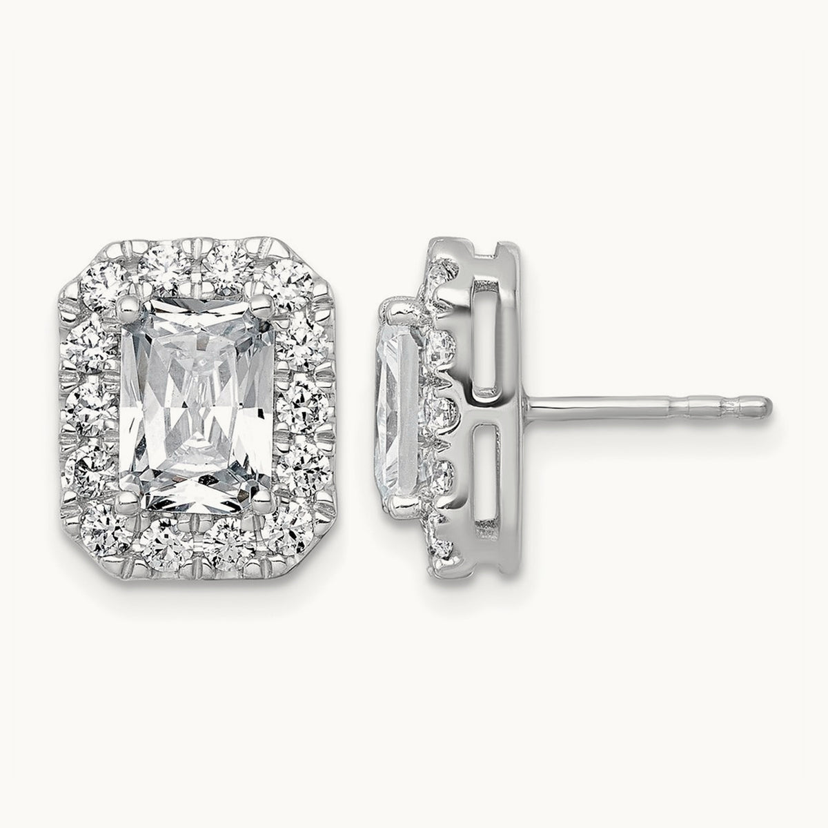 Radiant Halo Post Earrings, 0.50-8.50 ct tw Lab-Grown Diamond — 3 7/8 ct, 14K White Gold