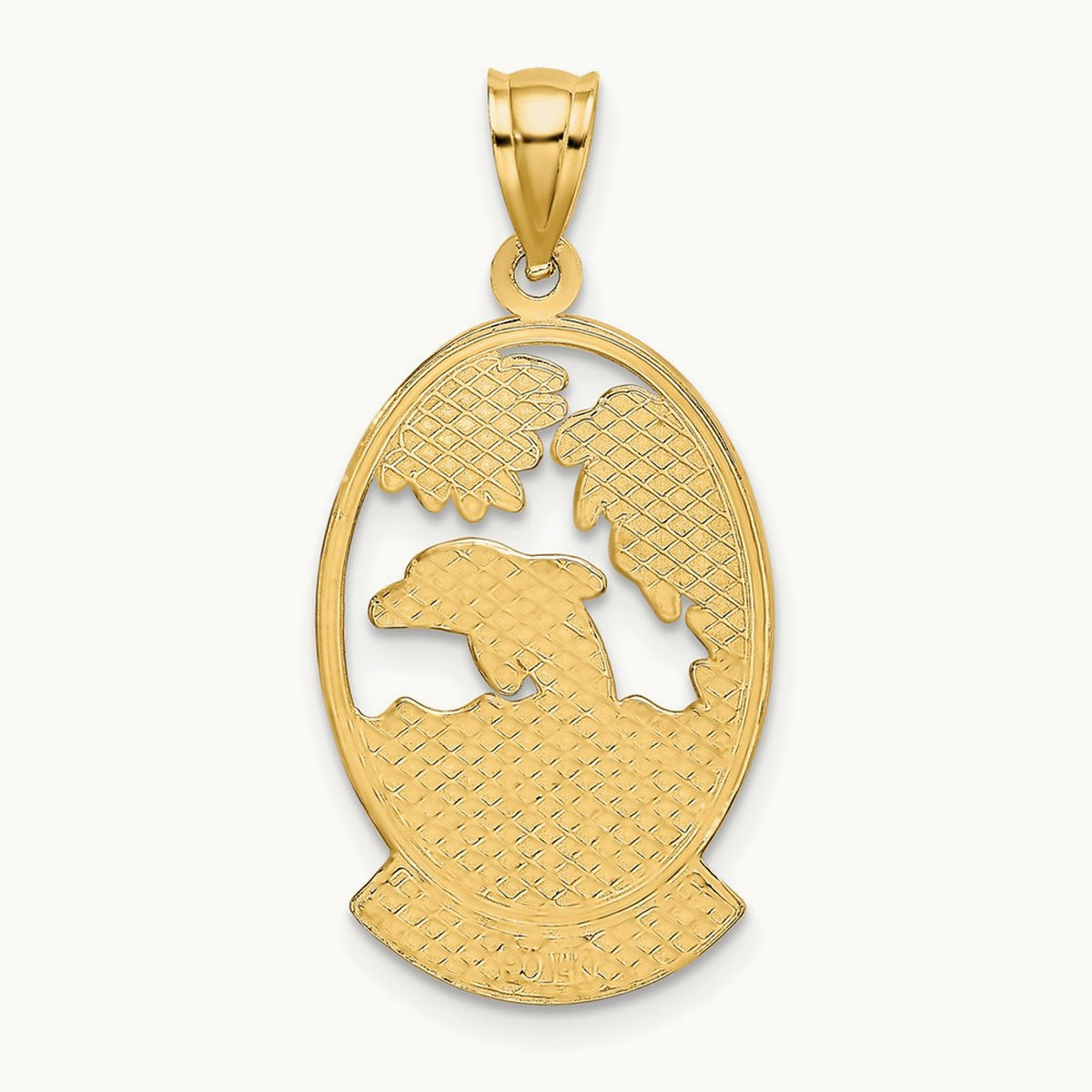 HAWAII w/ Dolphins in Waves Charm, 14K