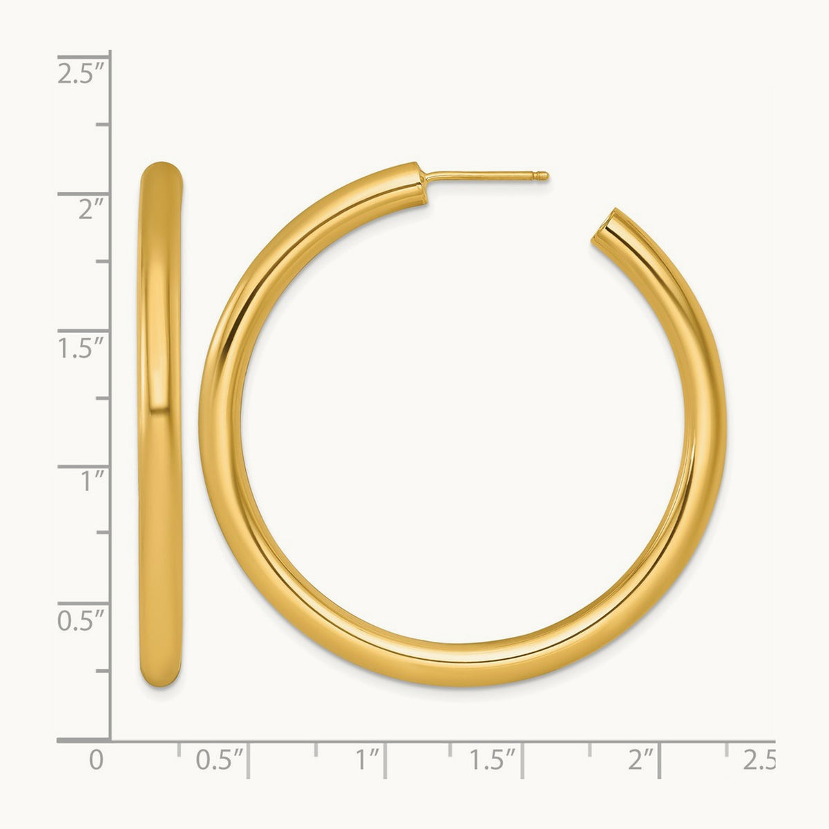 4.0 x Polished Post Hoop Earrings, 50mm, 14K