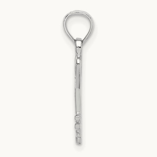 3D Key with Heart Pendant — 14K White Gold