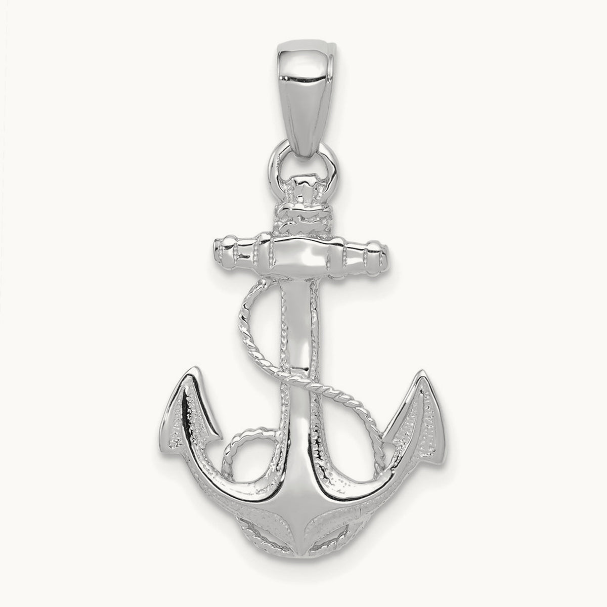 Solid Polished Anchor Pendant — 14K White Gold, 27mm