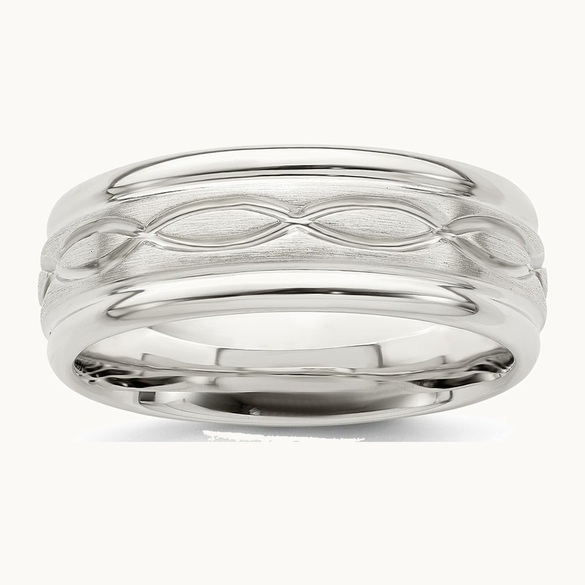 Sterling Silver 7mm Brushed Flat Intertwined Design Beveled Edge Fancy Band