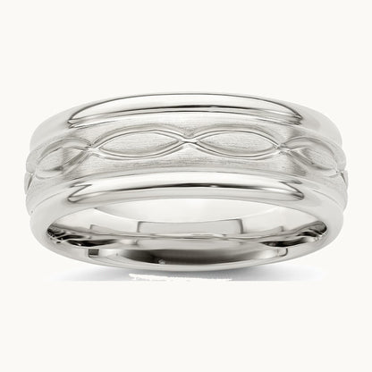 Sterling Silver 7mm Brushed Flat Intertwined Design Beveled Edge Fancy Band