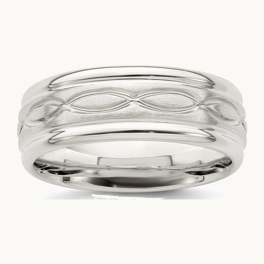 Sterling Silver 7mm Brushed Flat Intertwined Design Beveled Edge Fancy Band