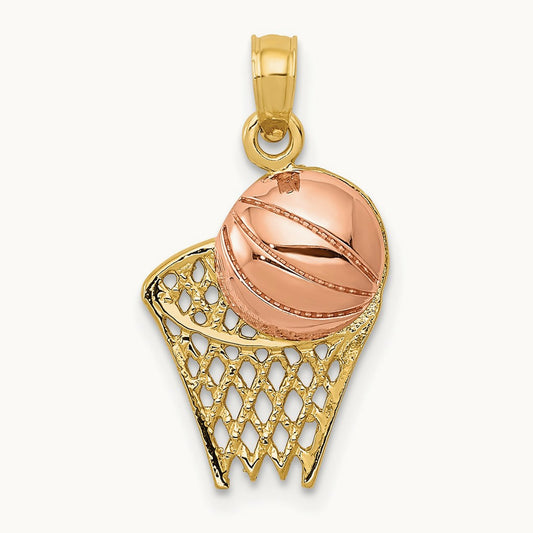 Basketball Hoop with Ball Pendant, 14K Two-tone