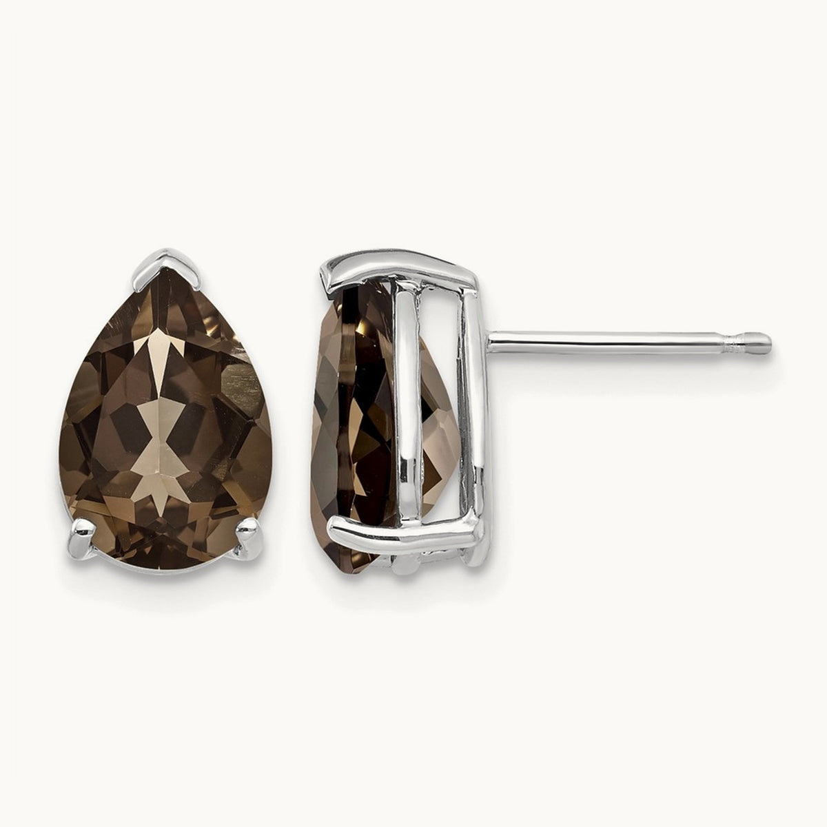 10x7 Pear Smoky Quartz Earrings — 14K White Gold