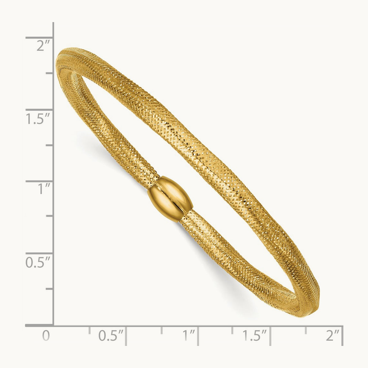 Polished Flexible Mesh with Bead Slip-on Stretch Bracelet, 14K