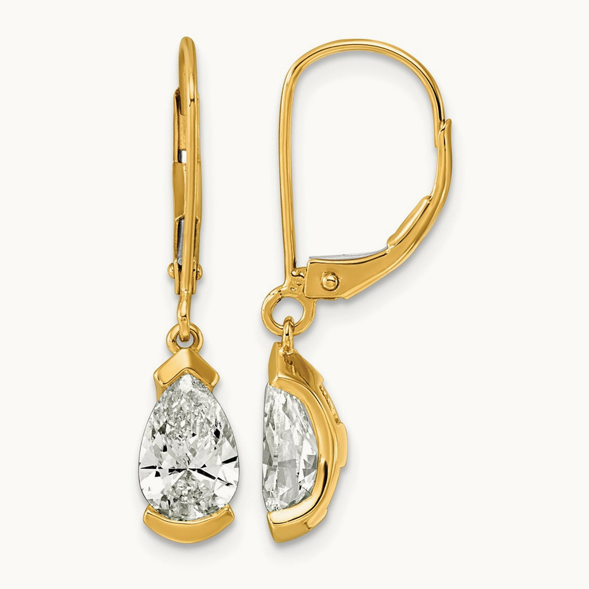 Pear Half Bezel Set Leverback Earrings, 2.00 ct tw Lab-Grown Diamond