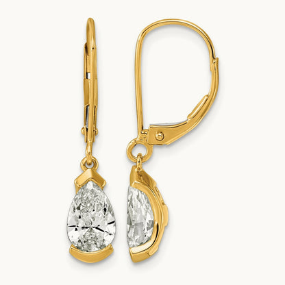 Pear Half Bezel Set Leverback Earrings, 2.00 ct tw Lab-Grown Diamond