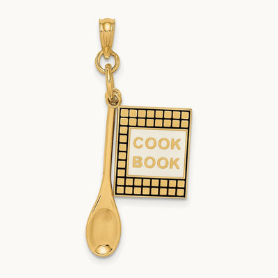 3-D Cook Book W/ Black Enamel and Spoon Charm, 14K