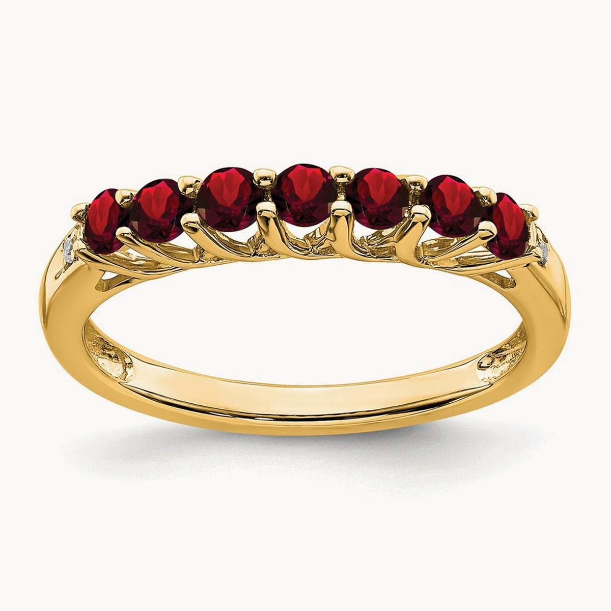 Garnet and Diamond 7-stone Ring — 14K Yellow Gold