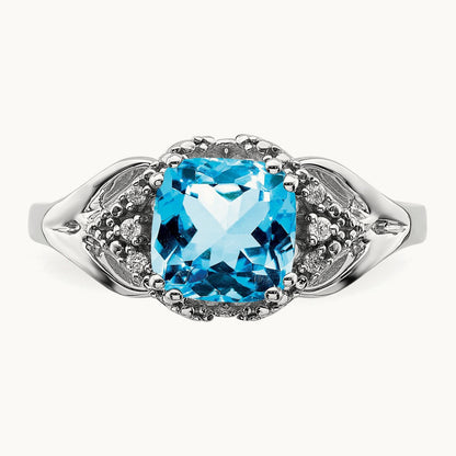 Blue Topaz and Diamond Ring, 14K White Gold