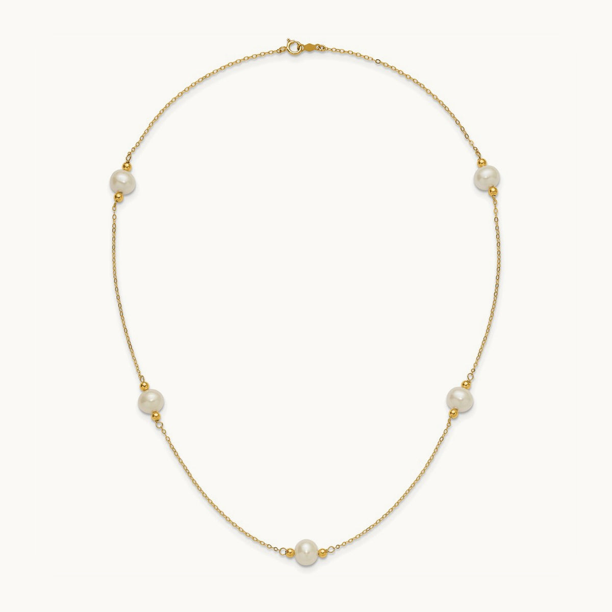 8- Near-round White FWC Pearl 5 Station 18in Necklace, 9mm, 14K