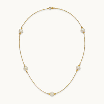 8- Near-round White FWC Pearl 5 Station 18in Necklace, 9mm, 14K