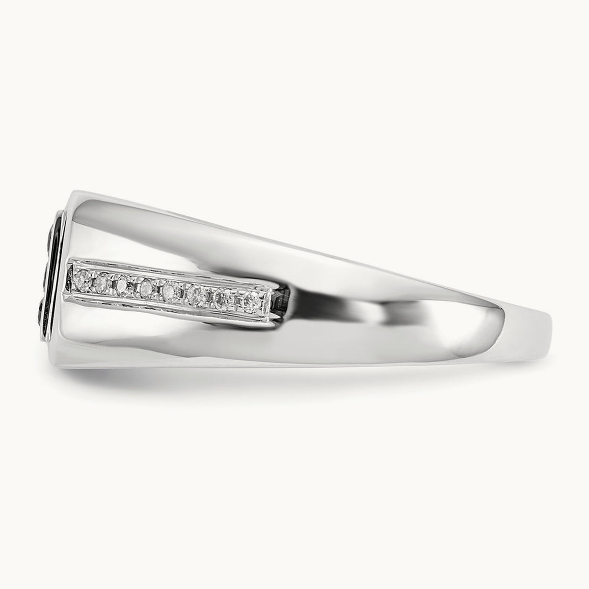 White and Black Diamond Square Mens Ring, 14K White Gold