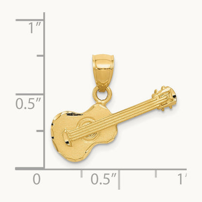 Satin Diamond-cut Acoustic Guitar Pendant, 14K