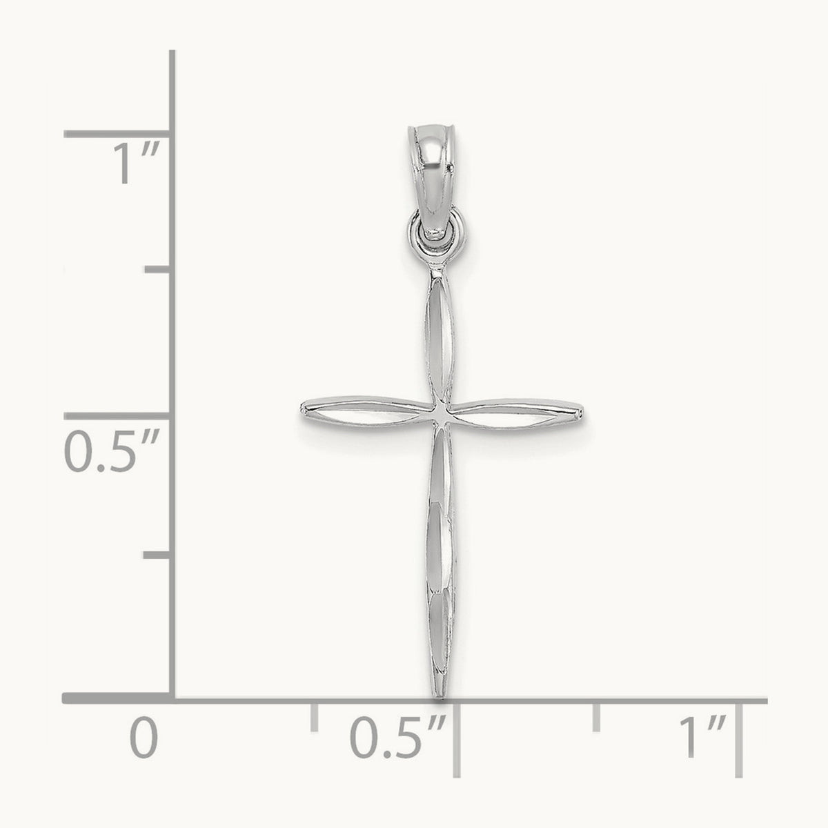 Diamond-cut with Tapered Ends Cross Charm — 14K White Gold