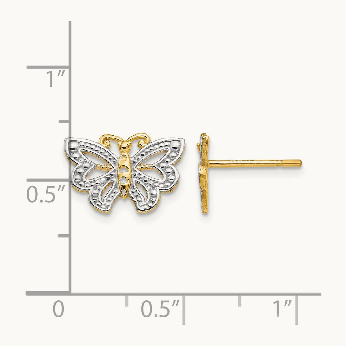 Butterfly Post Earrings — 14K Two-Tone Gold, 8mm