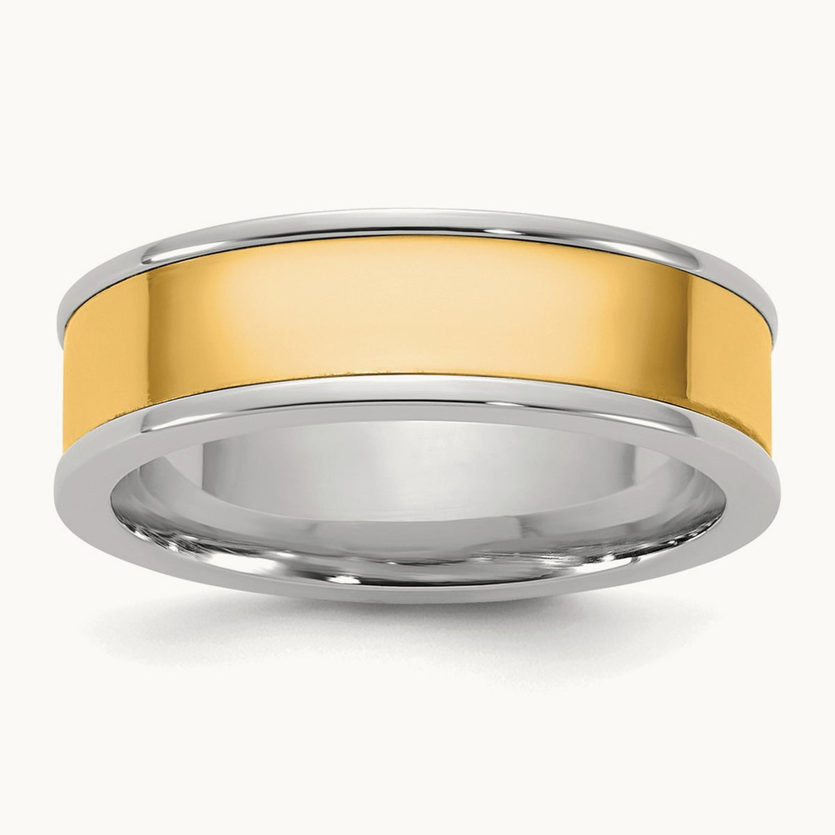 W/Y Step Up Flat Edge Wedding Band, 6mm, 14K Two-tone