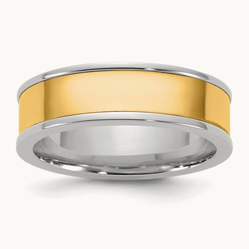 W/Y Step Up Flat Edge Wedding Band, 6mm, 14K Two-tone