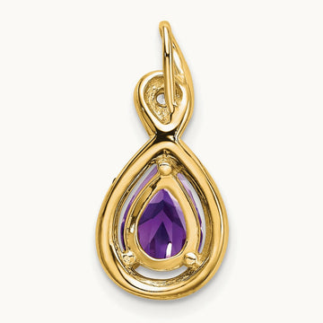 Pear Amethyst and Diamond Pendant — 14K Yellow Gold