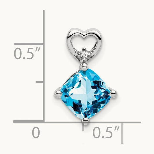 Blue Topaz and Diamond Heart Chain Slide, 14K White Gold