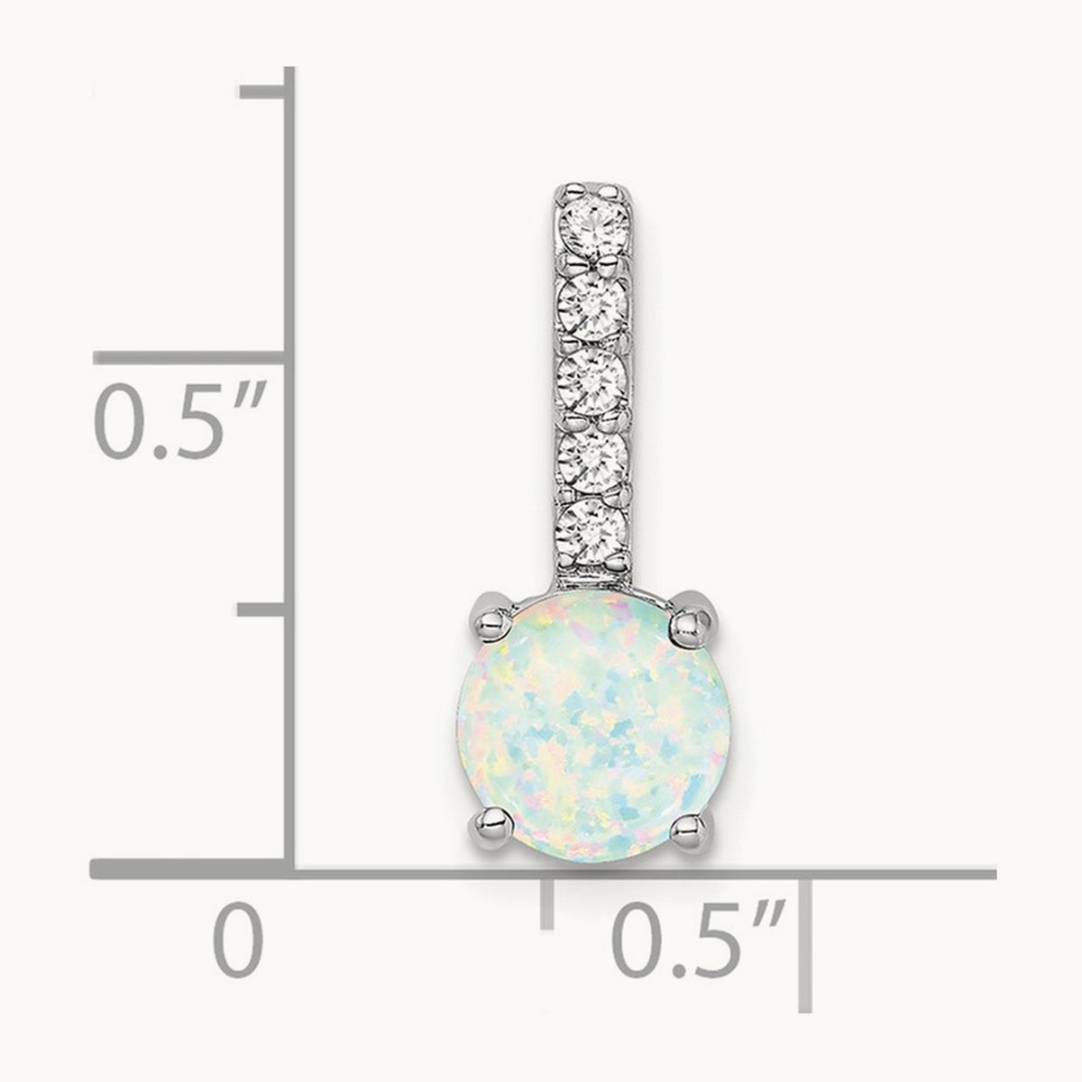 Round Created Opal and Diamond Pendant, 14K White Gold
